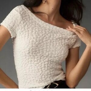Anthropologie Maeve Off-Shoulder Textured White Top